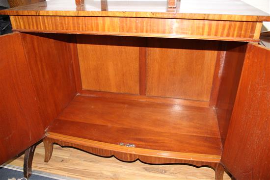 A George III style satinwood and rosewood bowfront side cabinet, W.108cm, D.55cm H.91.5cm